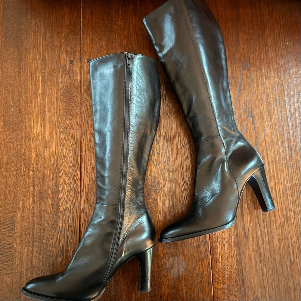 J. Crew Black Italian Leather Heeled Boots 7.5